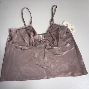 No Boundaries Woven Cami Top‎ Lace Trim Bow, Women's Brown Mocha Sz XL (16-18)